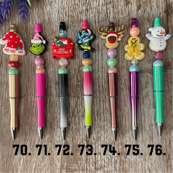 Handcrafted Christmas Pens Beaded Unique Artisan Gifts Office Accessories - Picture 1 of 9